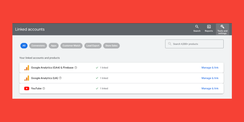 Linked Accounts in Google Ads Example